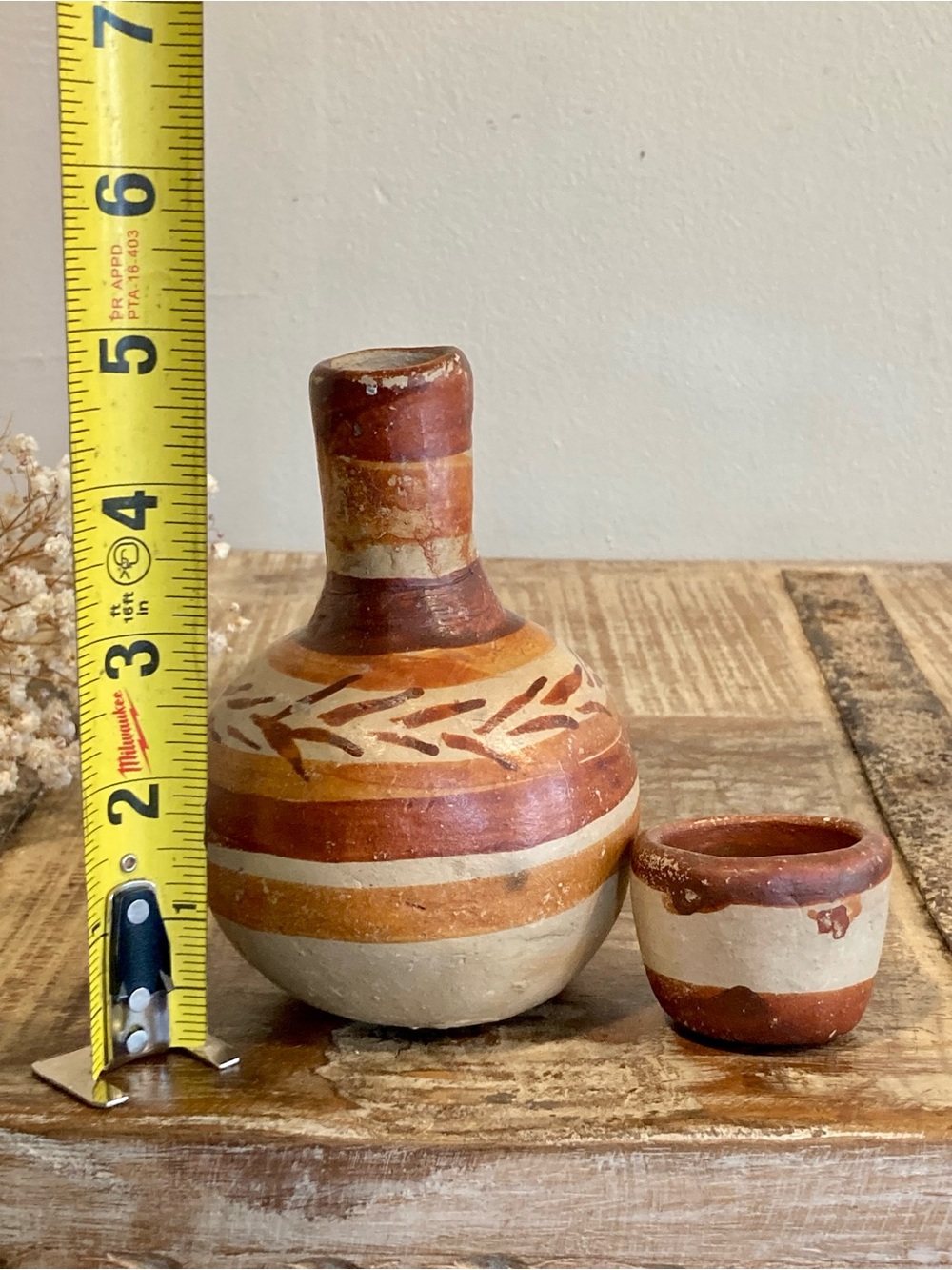 Vintage Rustic Terracotta Decorative Bottle and Cup Set in Earthy Brown & Cream - Picture 15 of 16